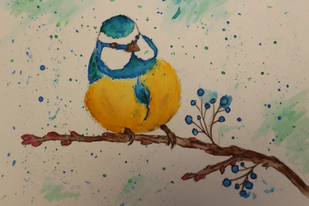 Blaumeise mit Wasserfarben gemalt